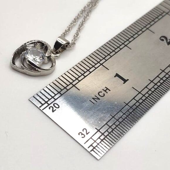 925 Silver Necklace Ring & Earring Set White CZ Diamonds Heart Stones Valentines - Picture 7 of 8